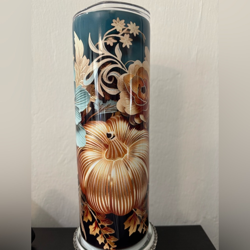Floral and Pumpkin Design Sublimation Tumbler